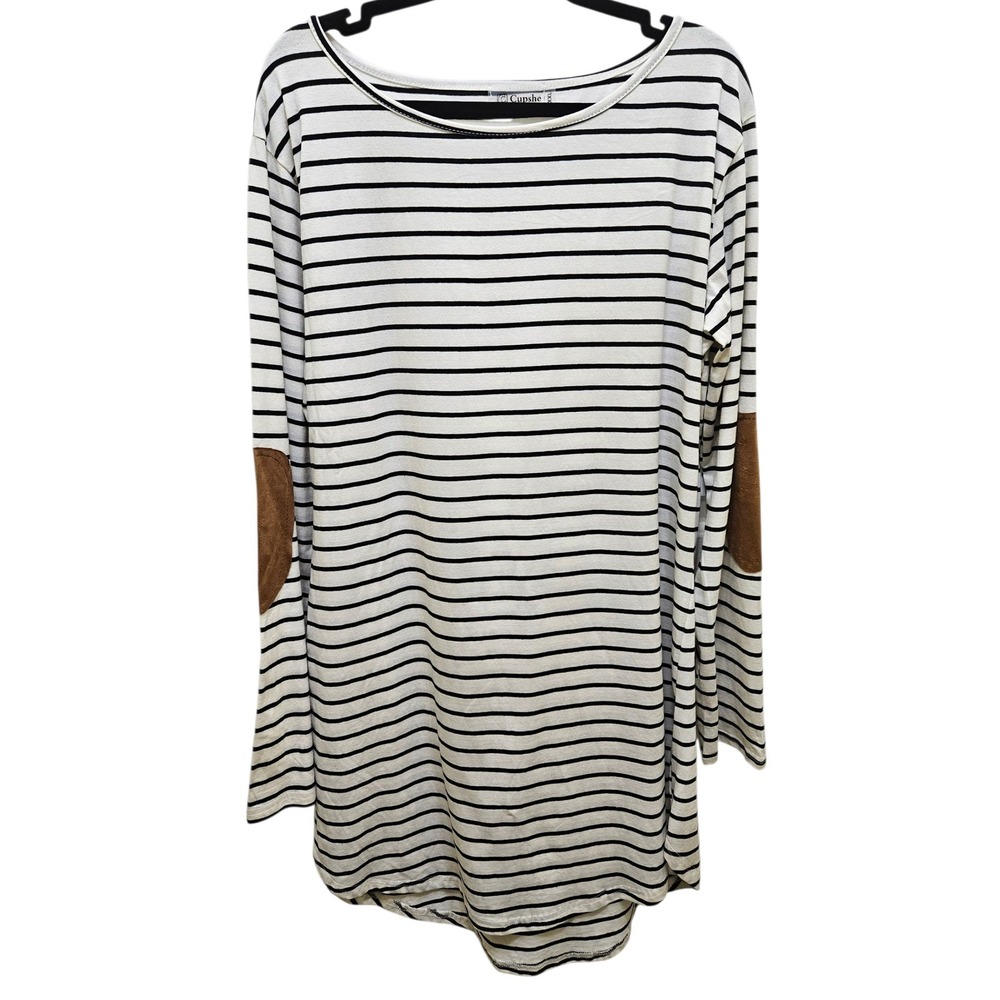 Cupshe Tunic Top‎ Dress Long Sleeve Striped Casual with Elbow Patches Womens XXL